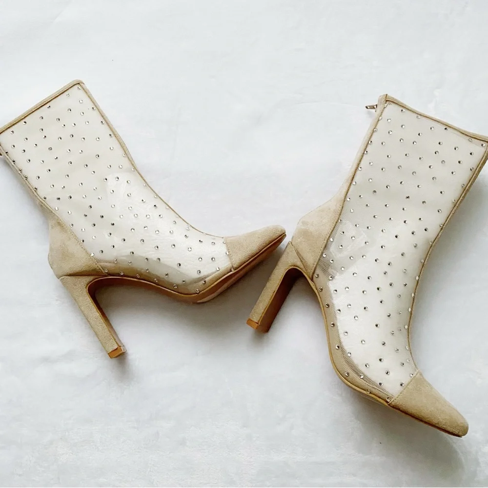 NWT Lulu’s Faux Suede Rhinestone Mid Calf Boots